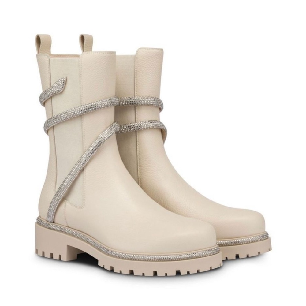 Rene Caovilla white leather ankle boots Cleo Crystal